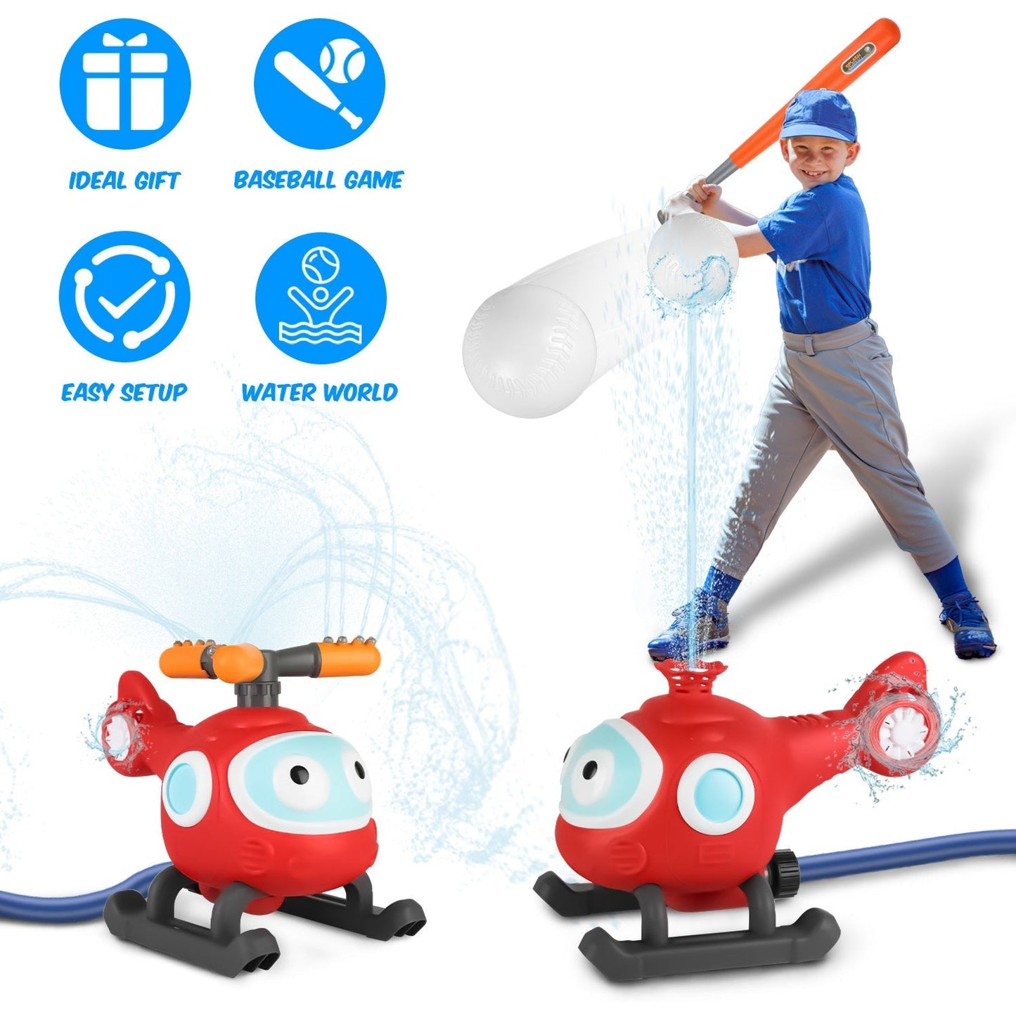 2 In 1 Water Sprinkler Baseball Helicopter Toy for Kids