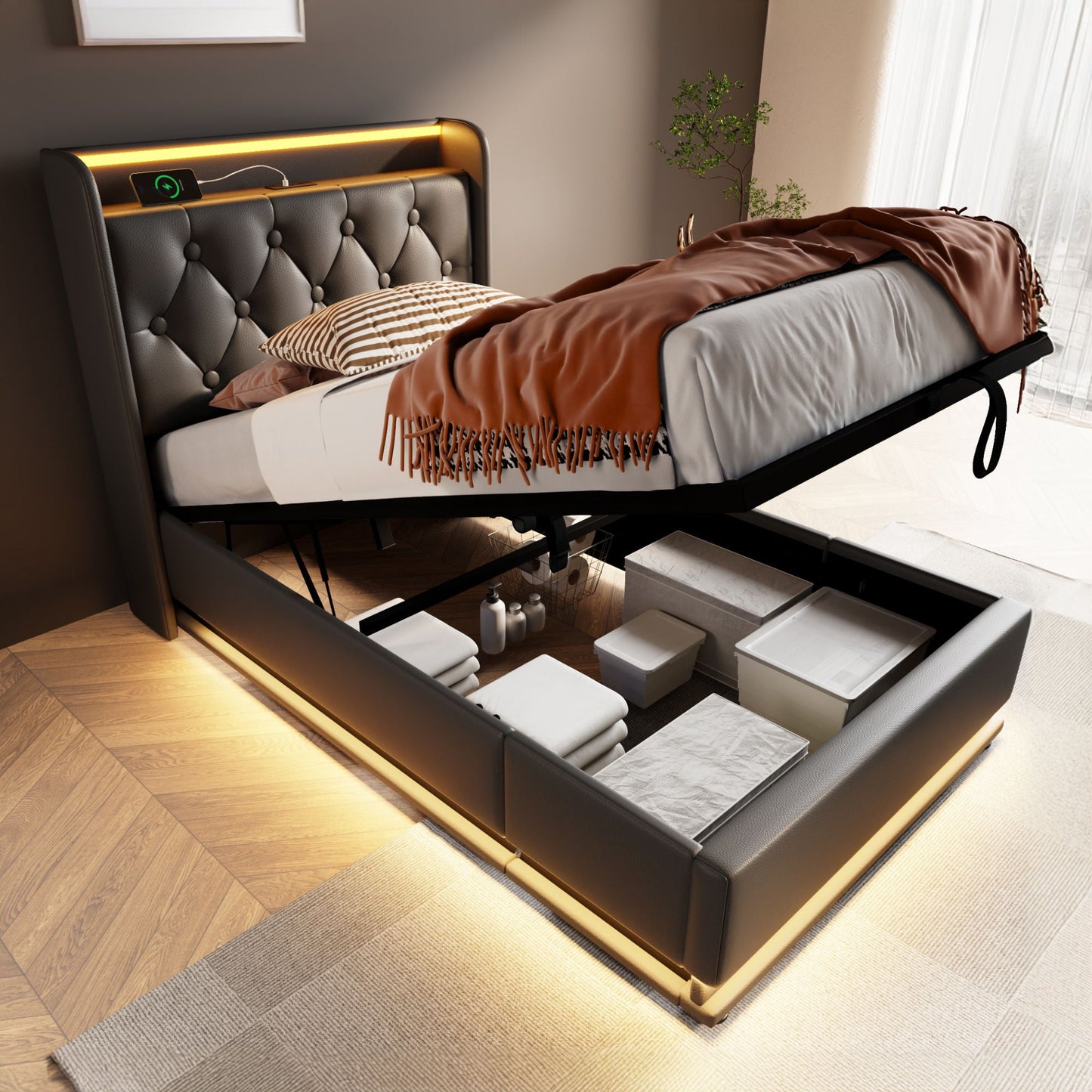 Hydraulic Storage Bed With USB (Without Mattress)