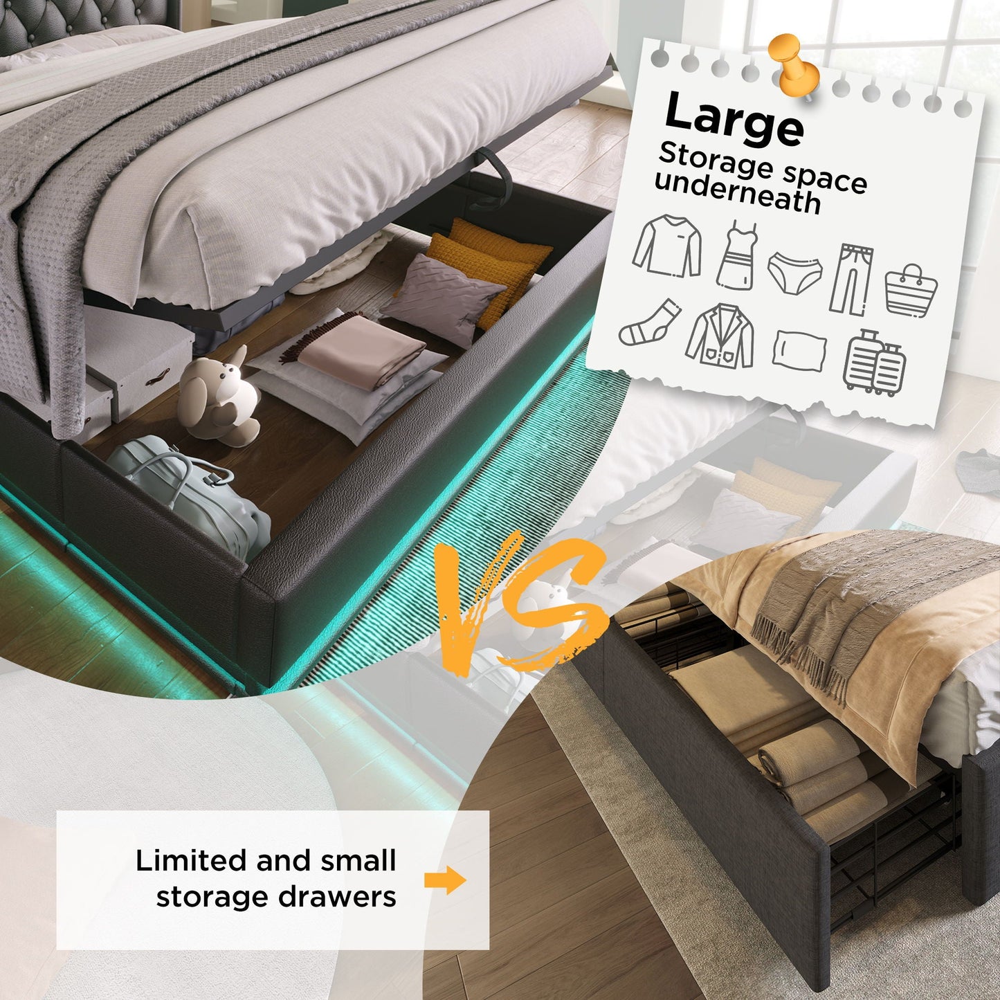 Hydraulic Storage Bed With USB (Without Mattress)
