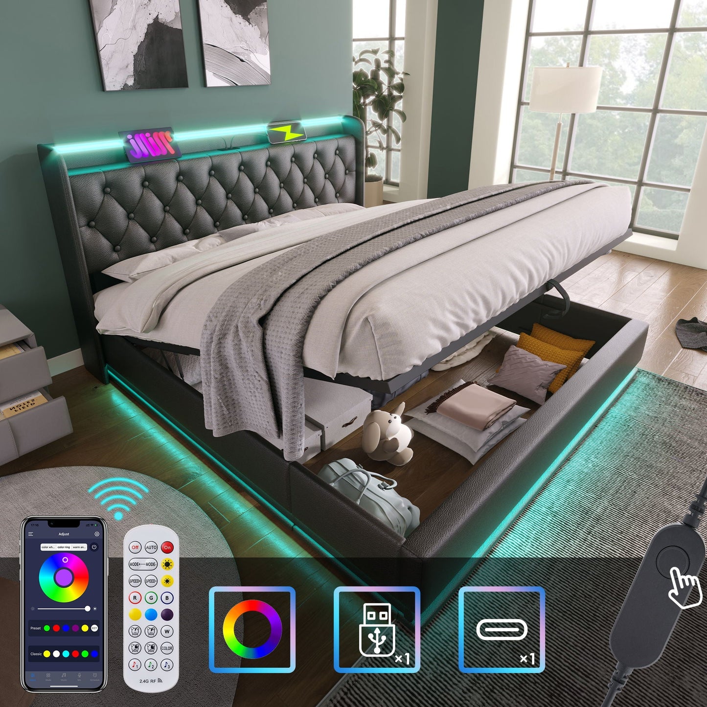 Hydraulic Storage Bed With USB (Without Mattress)