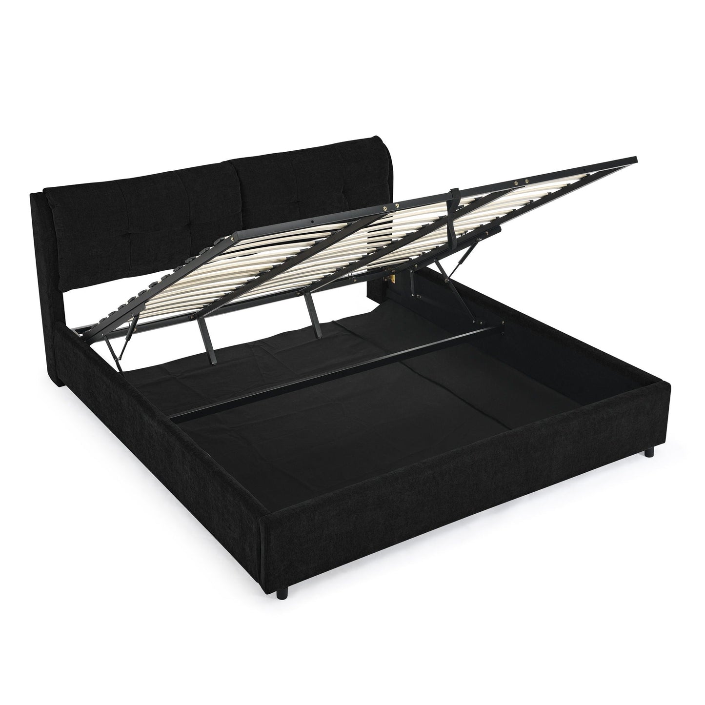 Storage Upholstered Hydraulic Bed w/ Integrated Headboard