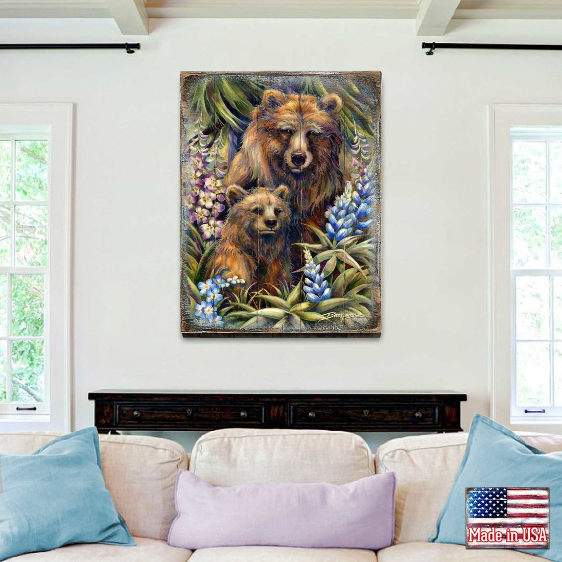 Grin & Bear it Grizzly Mother & Cub Wooden Wall Art