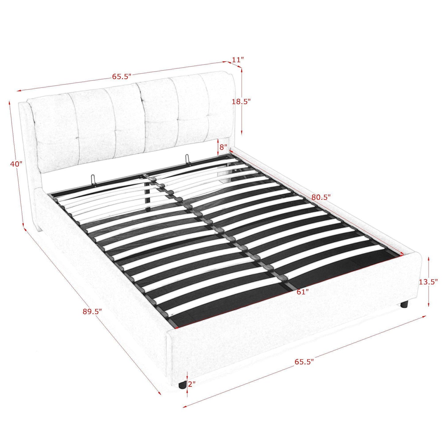 Storage Upholstered Hydraulic Bed w/ Integrated Headboard