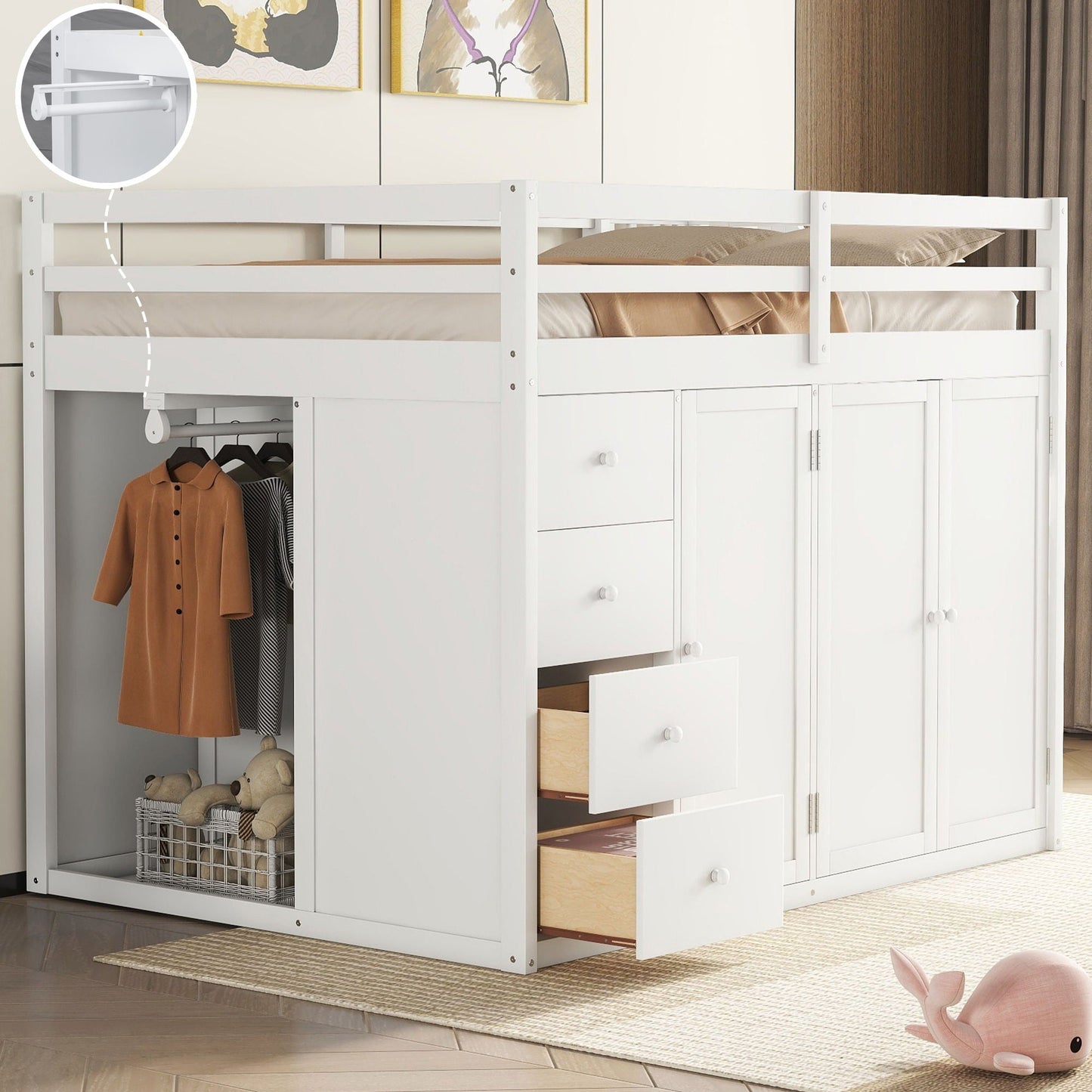 Loft Bed With Built In Wardrobes, Cabinets And Drawers