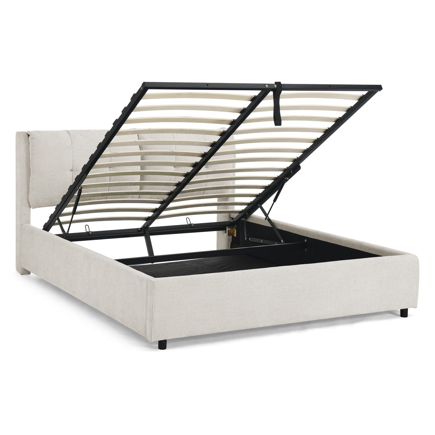Storage Upholstered Hydraulic Bed w/ Integrated Headboard