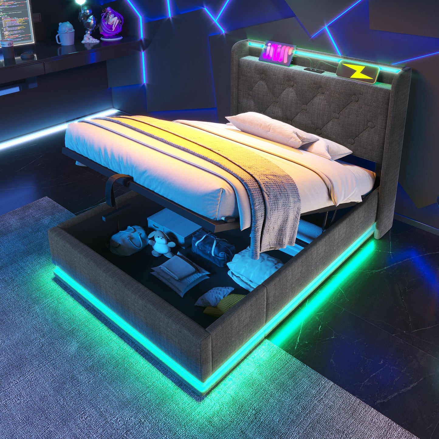 Hydraulic Storage Bed With USB (Without Mattress)
