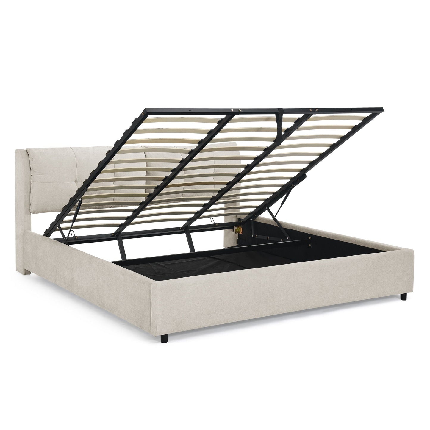 Storage Upholstered Hydraulic Bed w/ Integrated Headboard