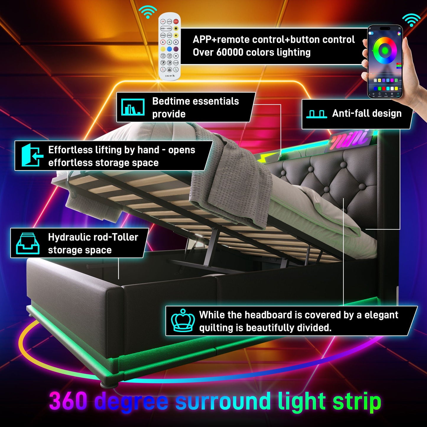 Hydraulic Storage Bed With USB (Without Mattress)
