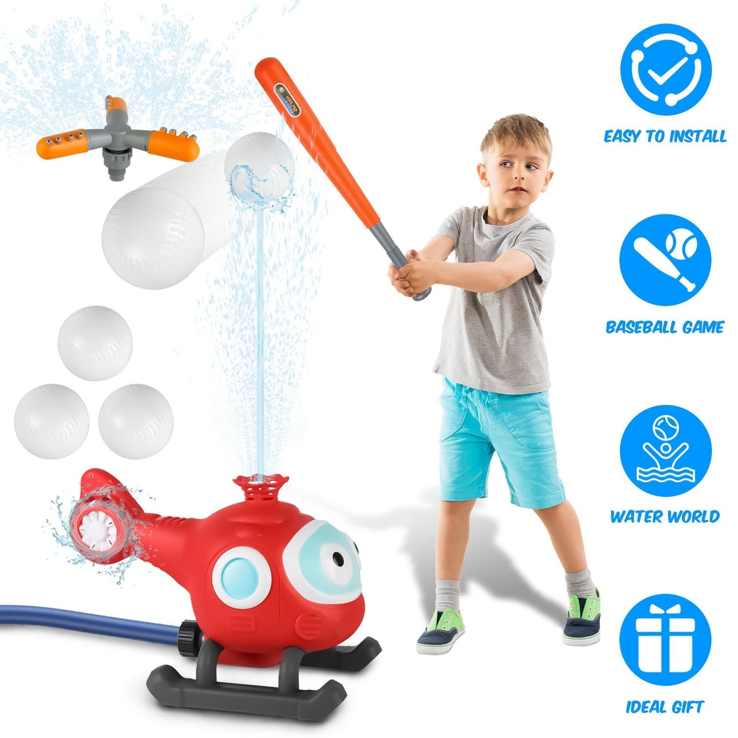 2 In 1 Water Sprinkler Baseball Helicopter Toy for Kids