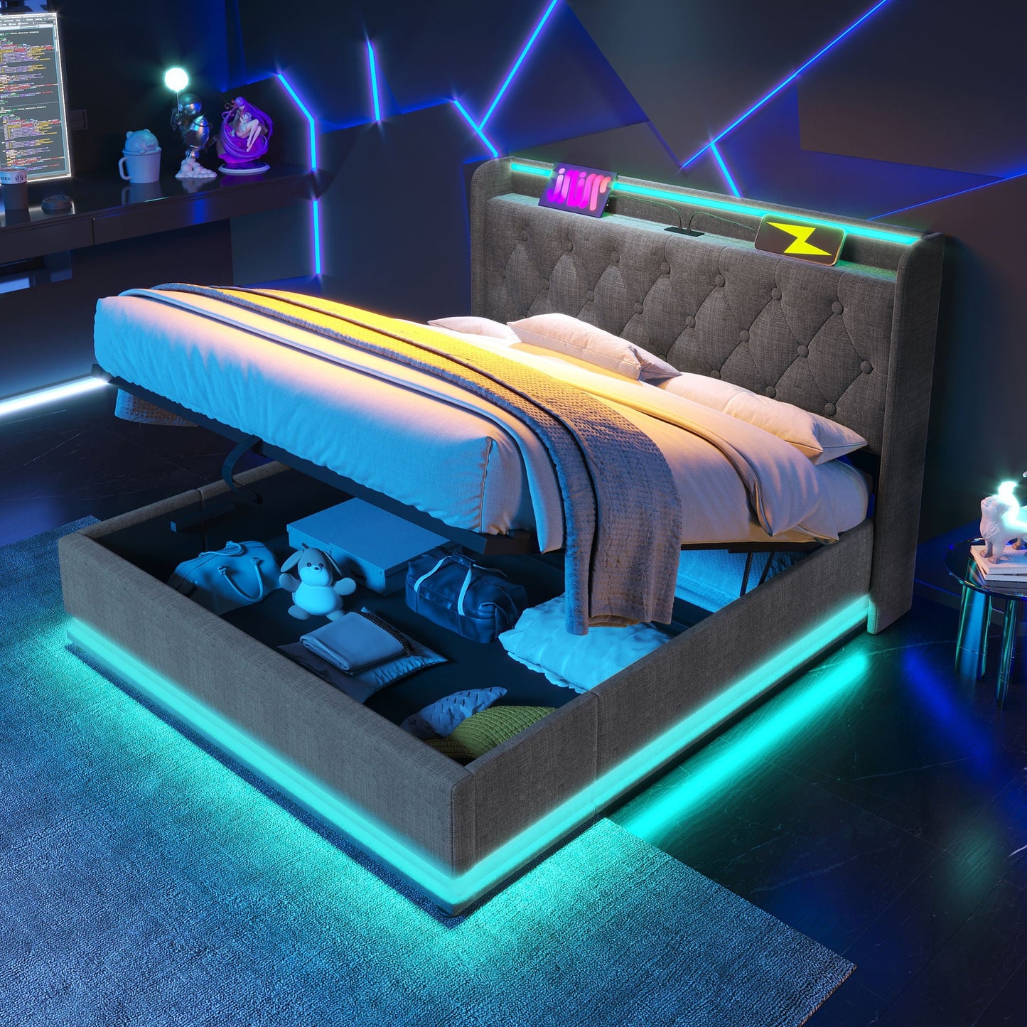 Hydraulic Storage Bed With USB (Without Mattress)