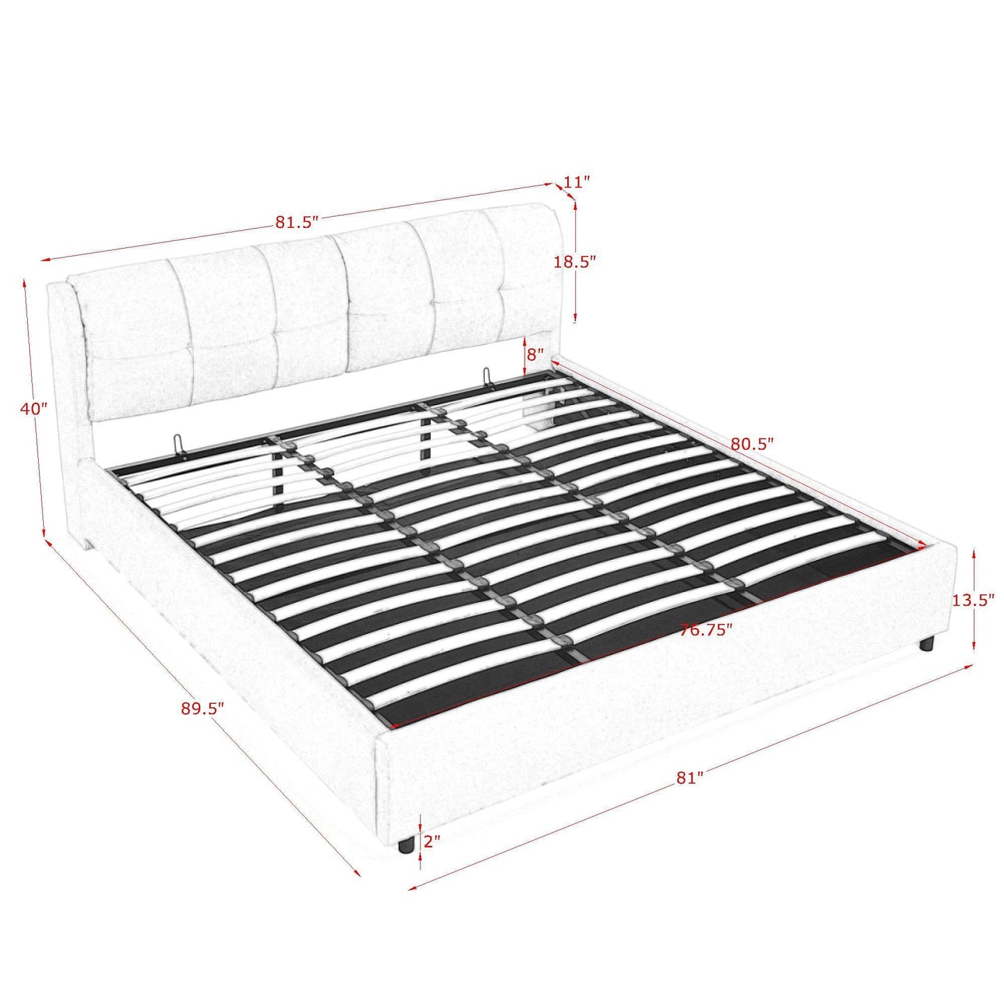 Storage Upholstered Hydraulic Bed w/ Integrated Headboard