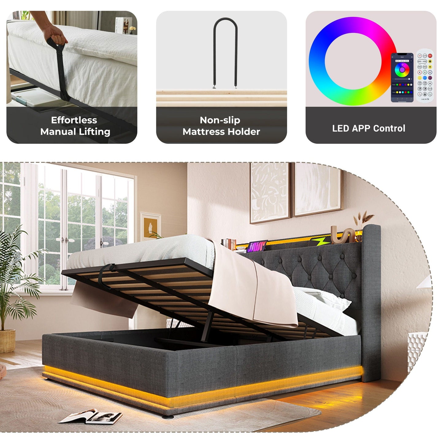 Hydraulic Storage Bed With USB (Without Mattress)
