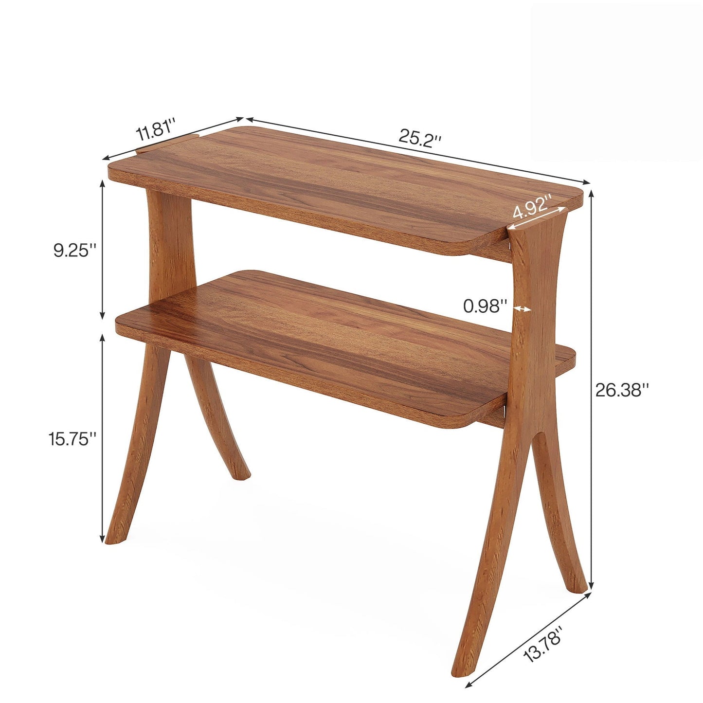 Narrow 2 Tier Side Slim Accent Table - Walnut