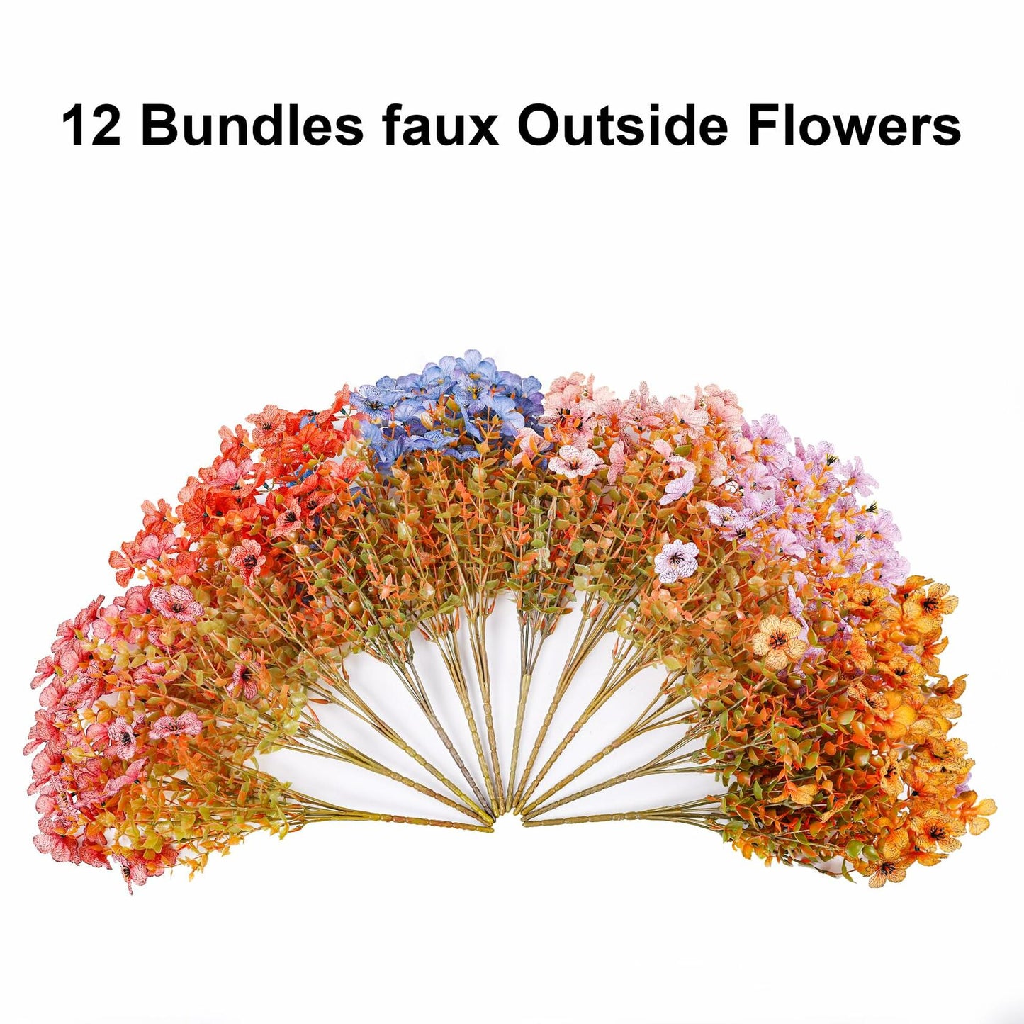 Artificial Fall Flowers Faux Mums with Eucalyptus 12 Bundles Multicolor