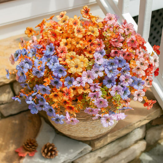 Artificial Fall Flowers Faux Mums with Eucalyptus 12 Bundles Multicolor