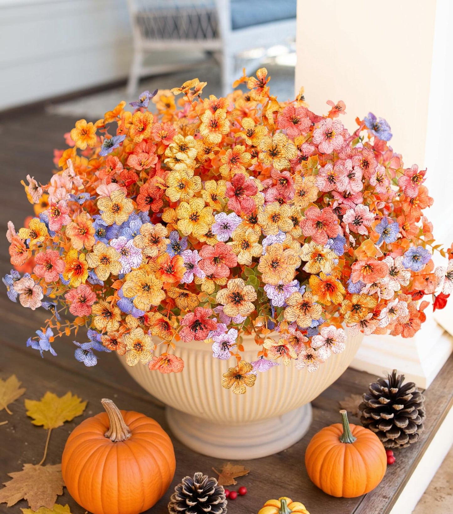 Artificial Fall Flowers Faux Mums with Eucalyptus 12 Bundles Multicolor