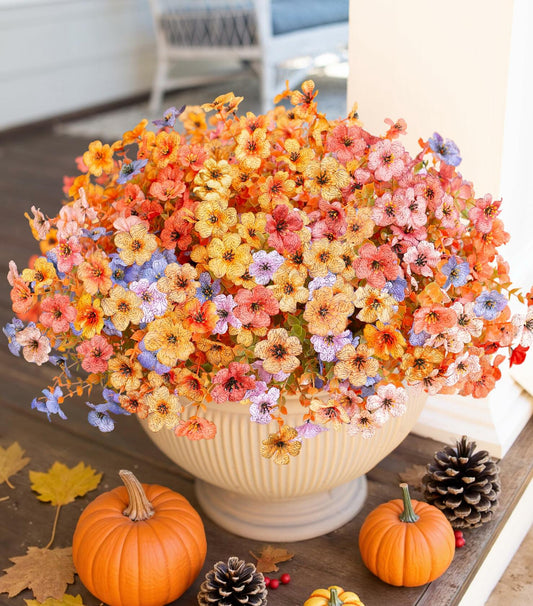 Artificial Fall Flowers Faux Mums with Eucalyptus 12 Bundles Multicolor