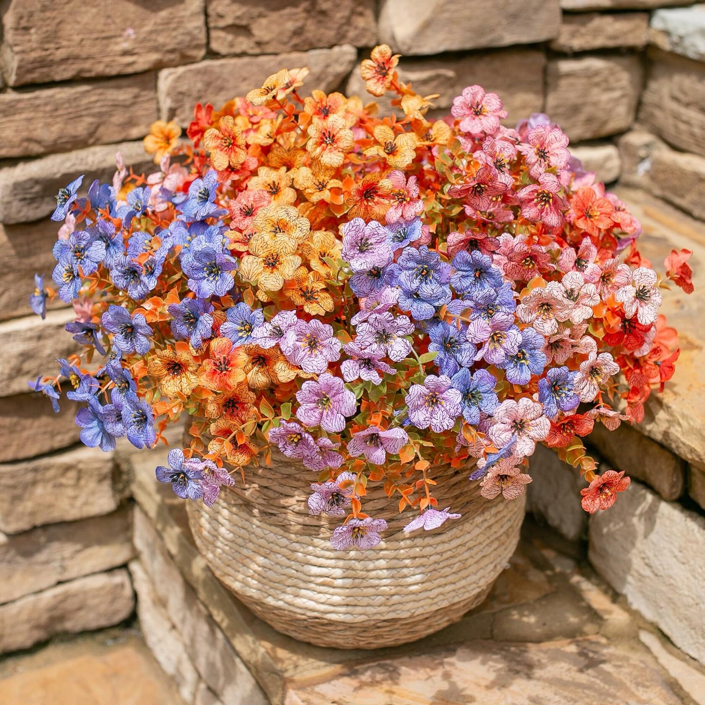 Artificial Fall Flowers Faux Mums with Eucalyptus 12 Bundles Multicolor