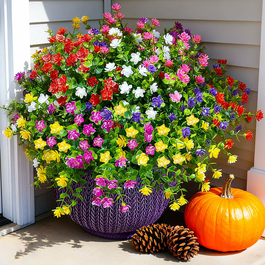 Artificial Fall Mums Flowers 12 Bundles UV Resistant Mix Color