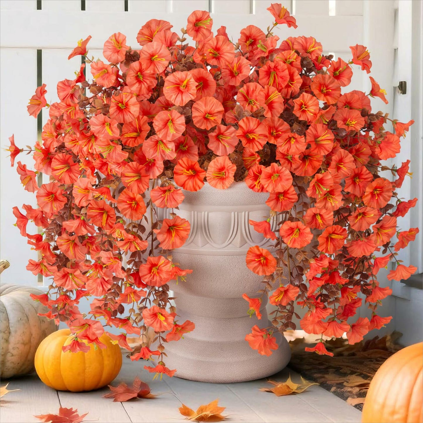 Artificial Fall Hanging Flowers 2 PCS Orange Brown Leaves