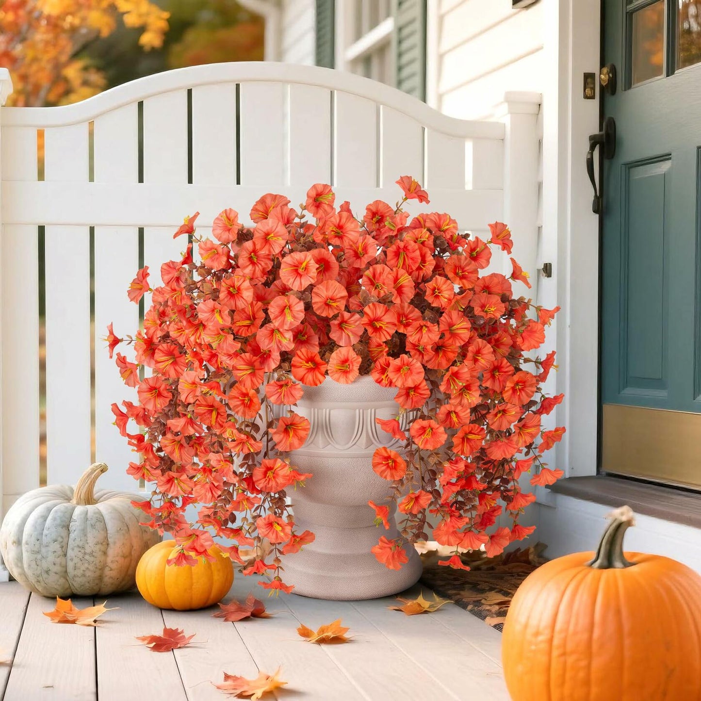 Artificial Fall Hanging Flowers 2 PCS Orange Brown Leaves