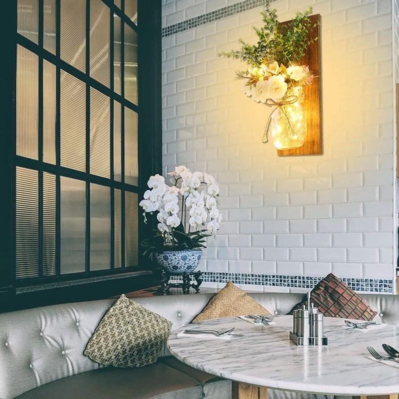 Rustic Wall Sconces Flower Lamp Mason Jar