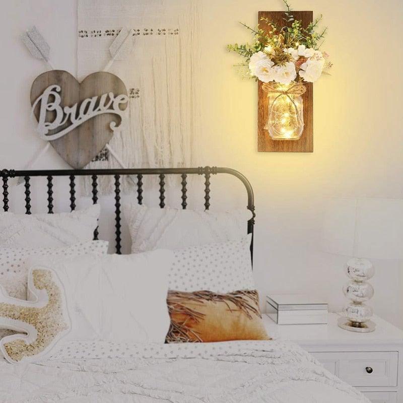 Rustic Wall Sconces Flower Lamp Mason Jar