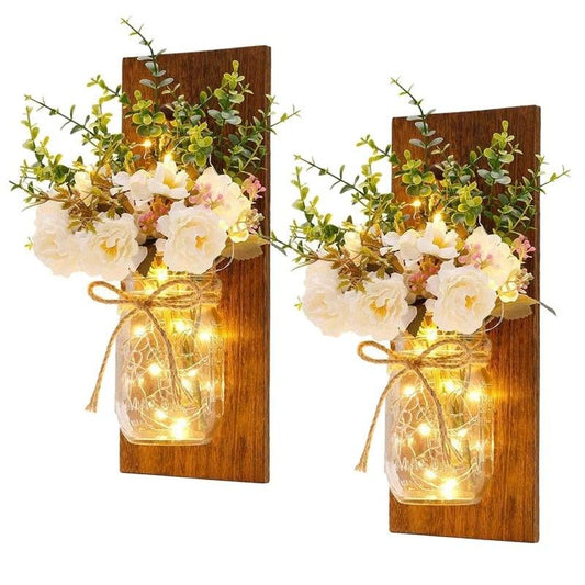 Rustic Wall Sconces Flower Lamp Mason Jar