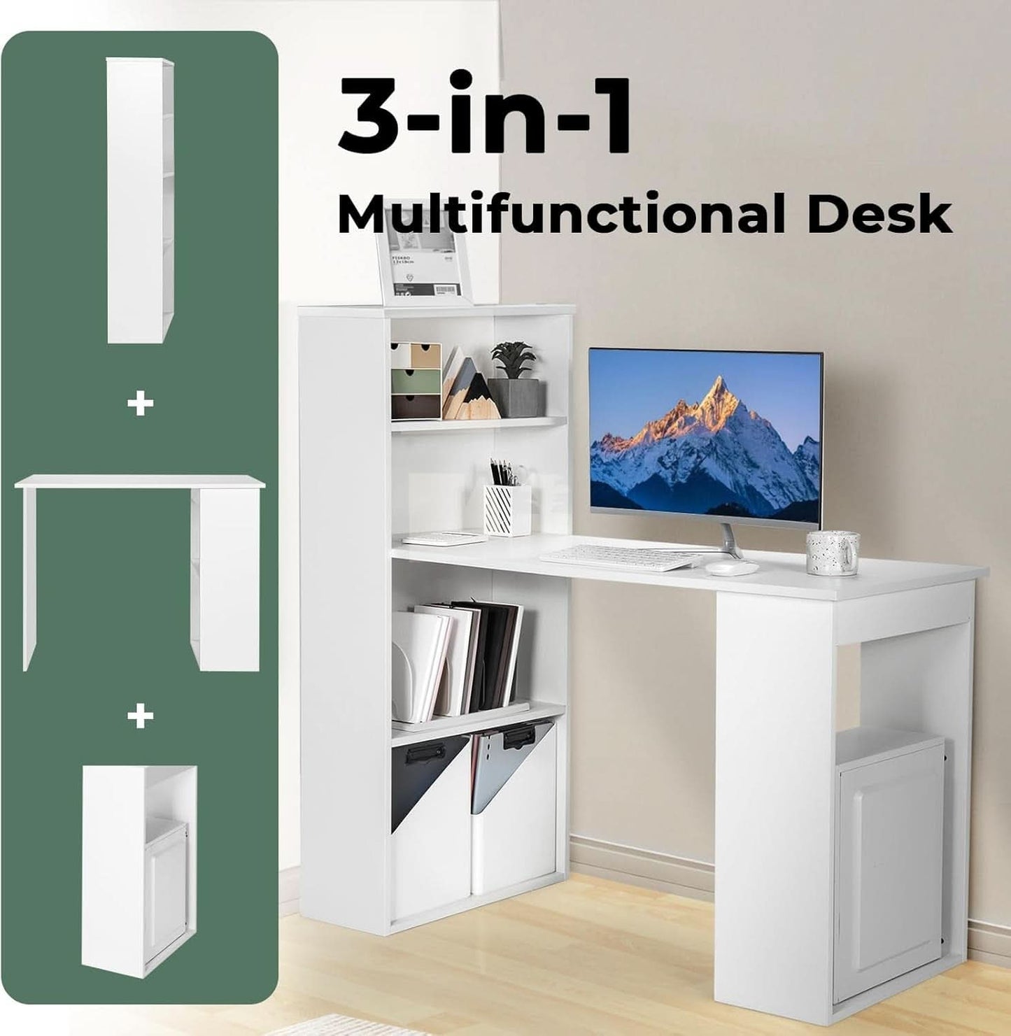 Space-Saving 48 Inch Desk with Bookshelf