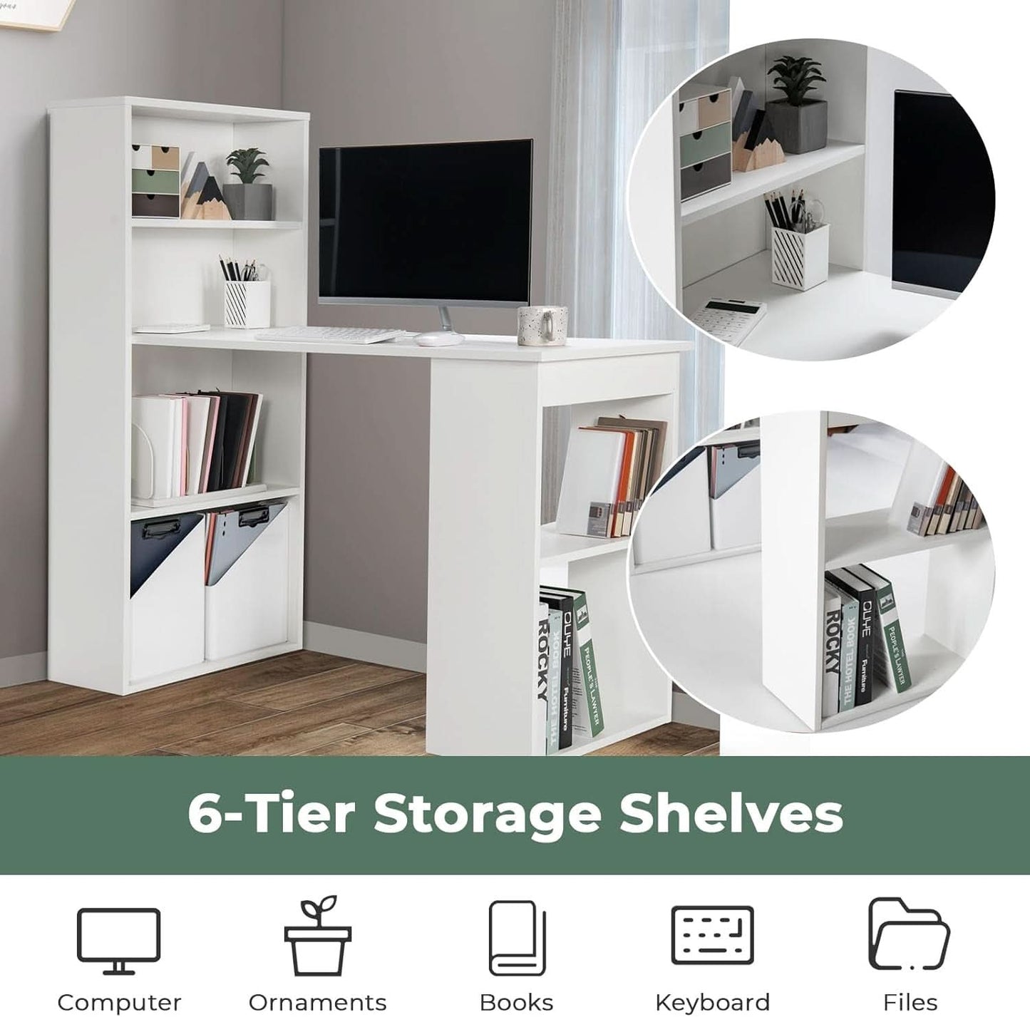 Space-Saving 48 Inch Desk with Bookshelf