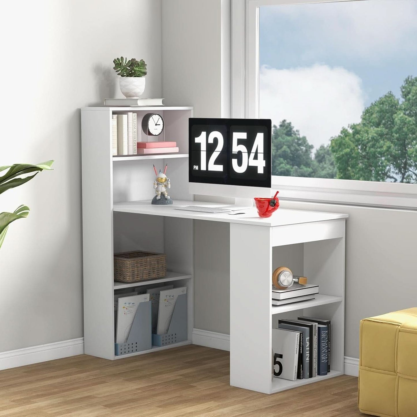Space-Saving 48 Inch Desk with Bookshelf