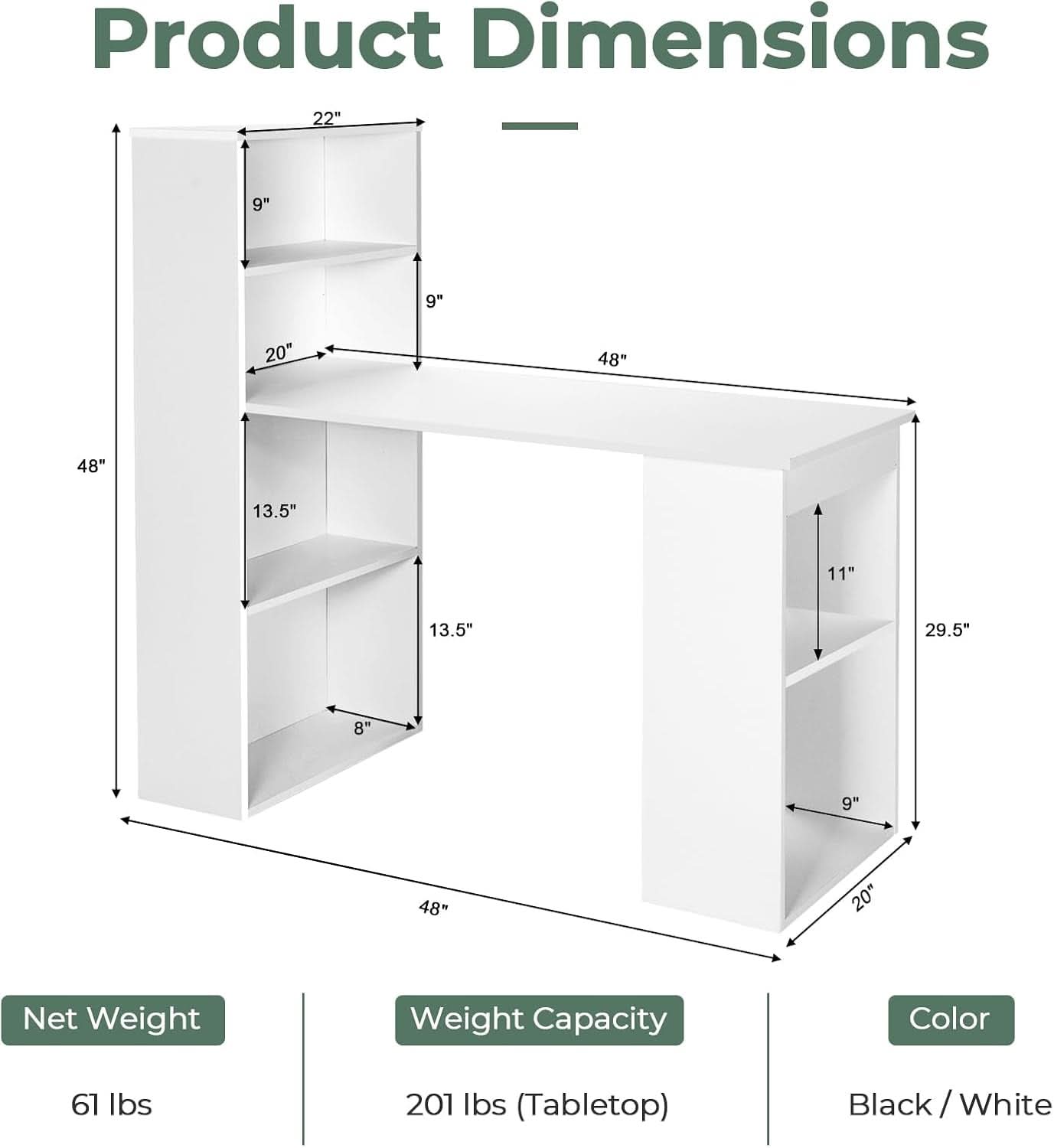 Space-Saving 48 Inch Desk with Bookshelf