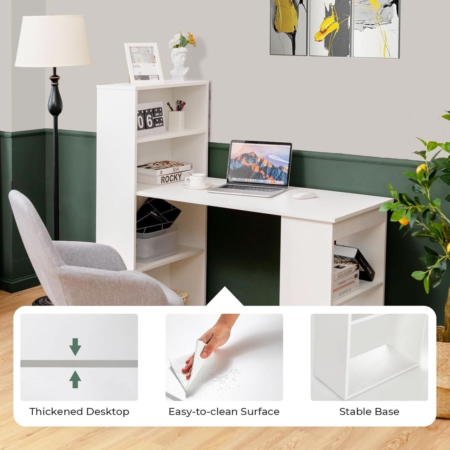 Space-Saving 48 Inch Desk with Bookshelf
