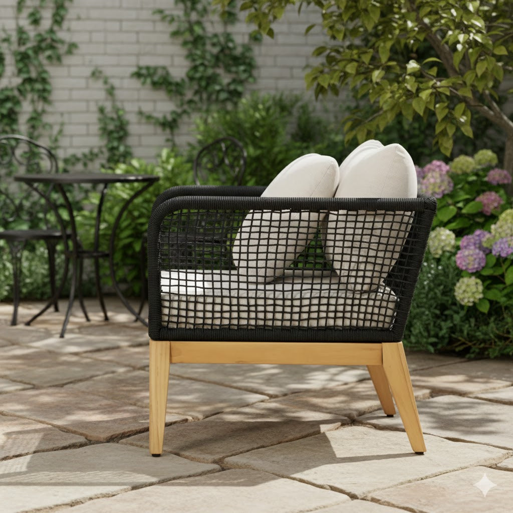 Cypress Teak Wood Outdoor Arm Chair with Black Rope Design