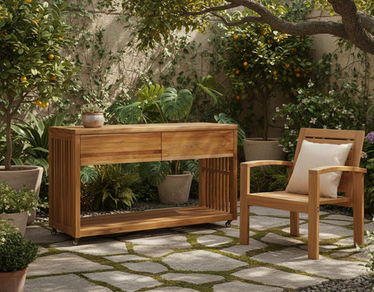 Imperial Grove Outdoor Solid Teak Wood Kitchen Island