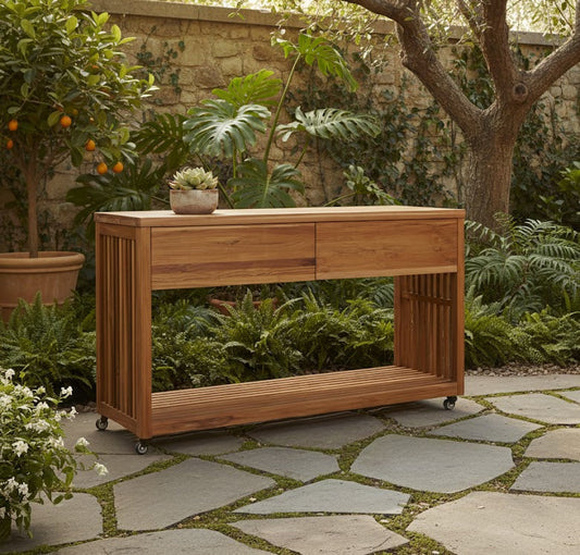 Imperial Grove Outdoor Solid Teak Wood Kitchen Island